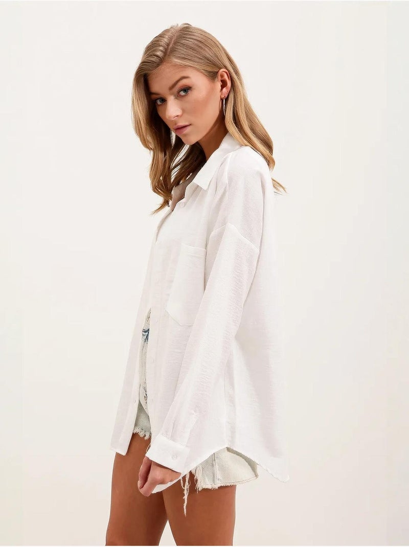Camisa de mezcla de lino con cierre de botones bdart Blanco - Kiabi