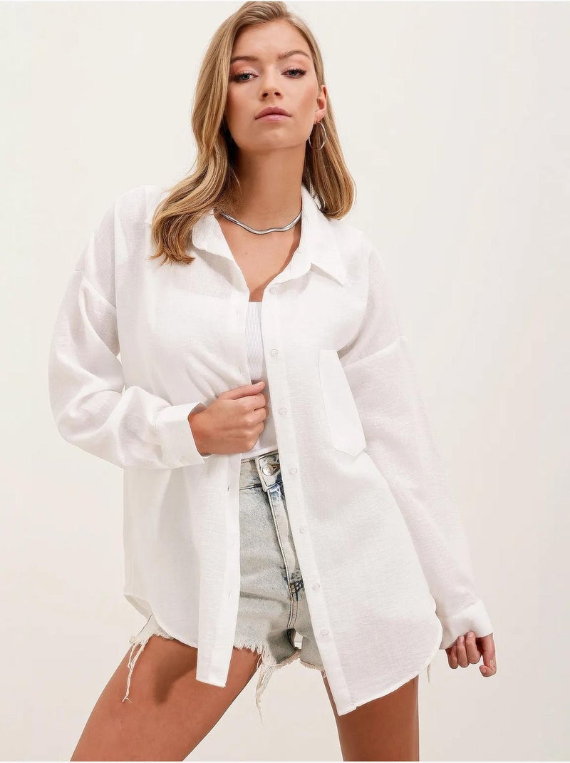 Camisa de mezcla de lino con cierre de botones bdart Blanco - Kiabi