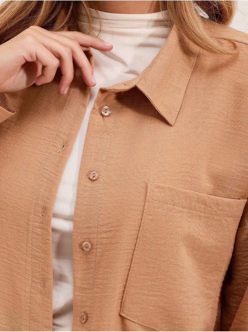 Camisa de mezcla de lino con cierre de botones bdart Camel - Kiabi