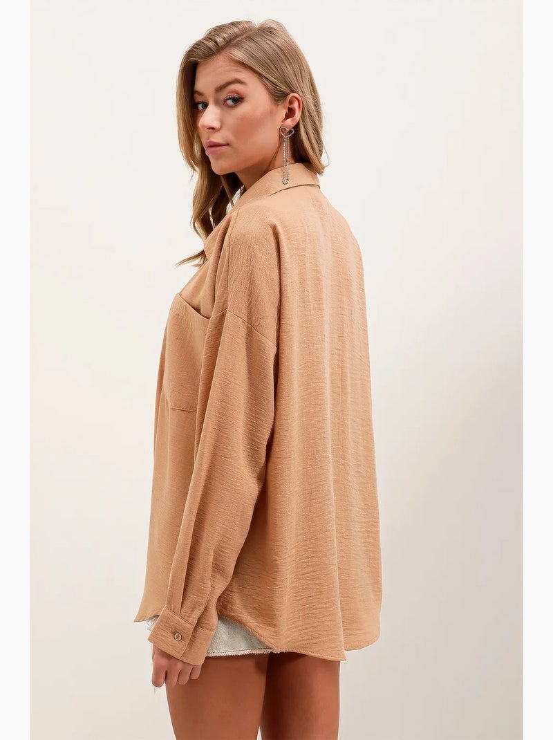 Camisa de mezcla de lino con cierre de botones bdart Camel - Kiabi