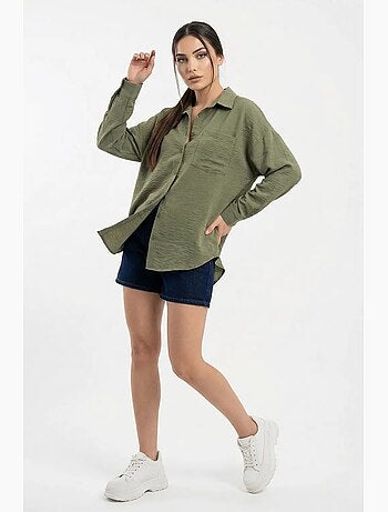 Camisa de mezcla de lino con cierre de botones bdart