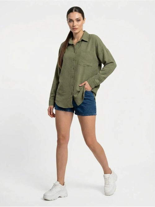 Camisa de mezcla de lino con cierre de botones bdart - Kiabi