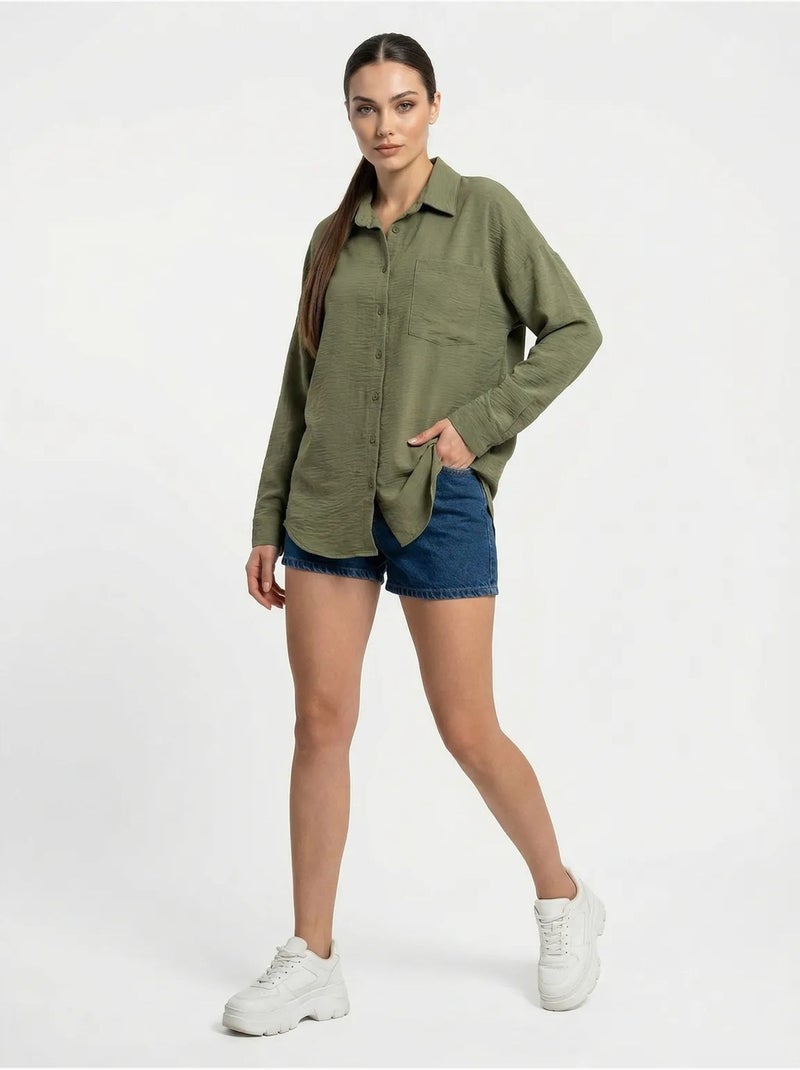 Camisa de mezcla de lino con cierre de botones bdart Caqui - Kiabi