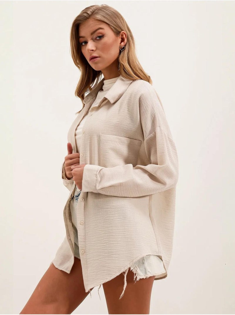 Camisa de mezcla de lino con cierre de botones bdart Crema - Kiabi