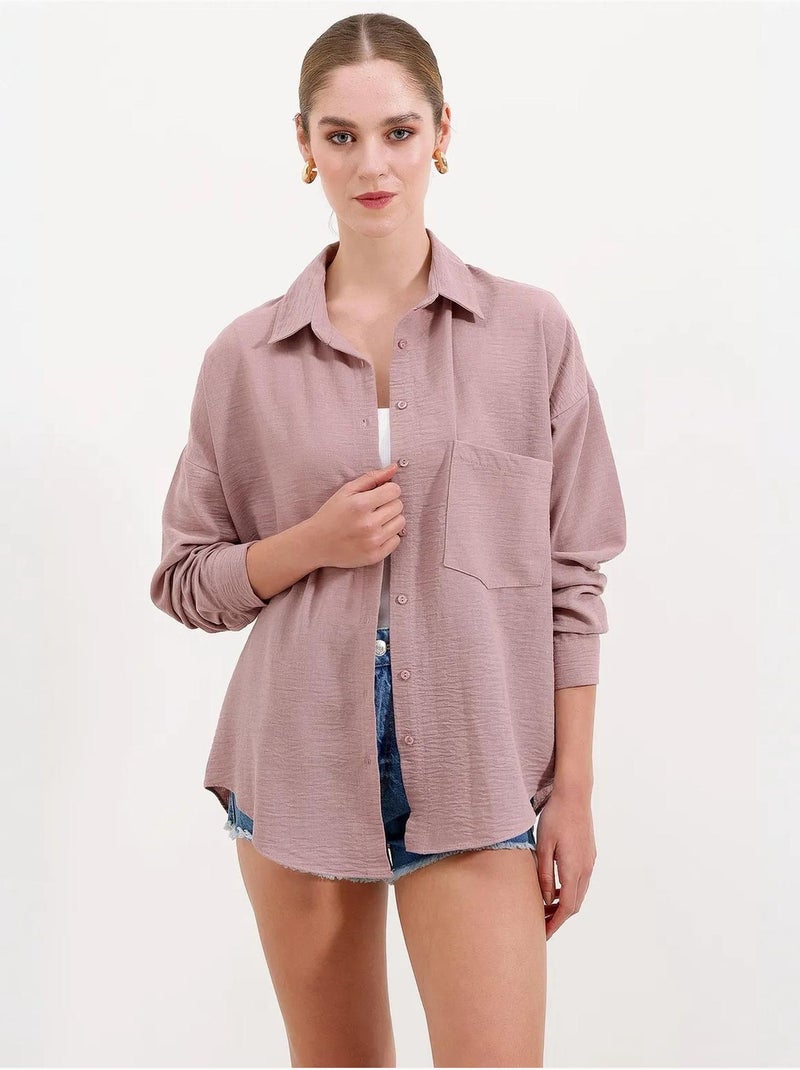 Camisa de mezcla de lino con cierre de botones bdart Malva - Kiabi
