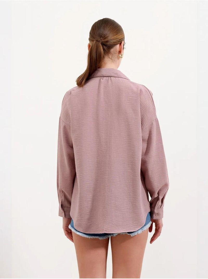Camisa de mezcla de lino con cierre de botones bdart Malva - Kiabi