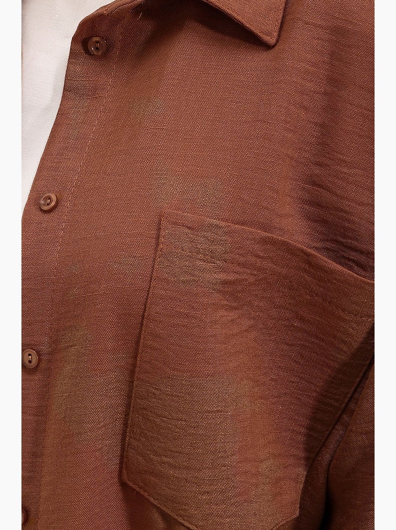 Camisa de mezcla de lino con cierre de botones bdart Marrón chocolate - Kiabi
