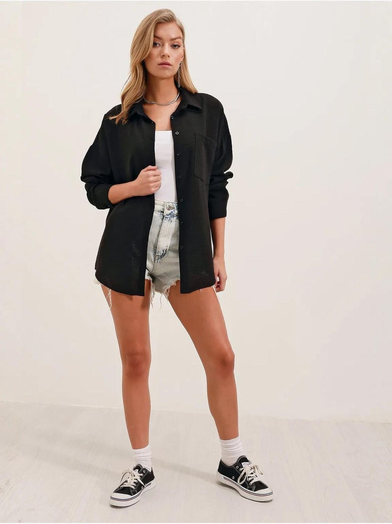 Camisa de mezcla de lino con cierre de botones bdart Negro - Kiabi