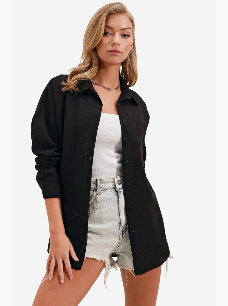 Camisa de mezcla de lino con cierre de botones bdart Negro - Kiabi