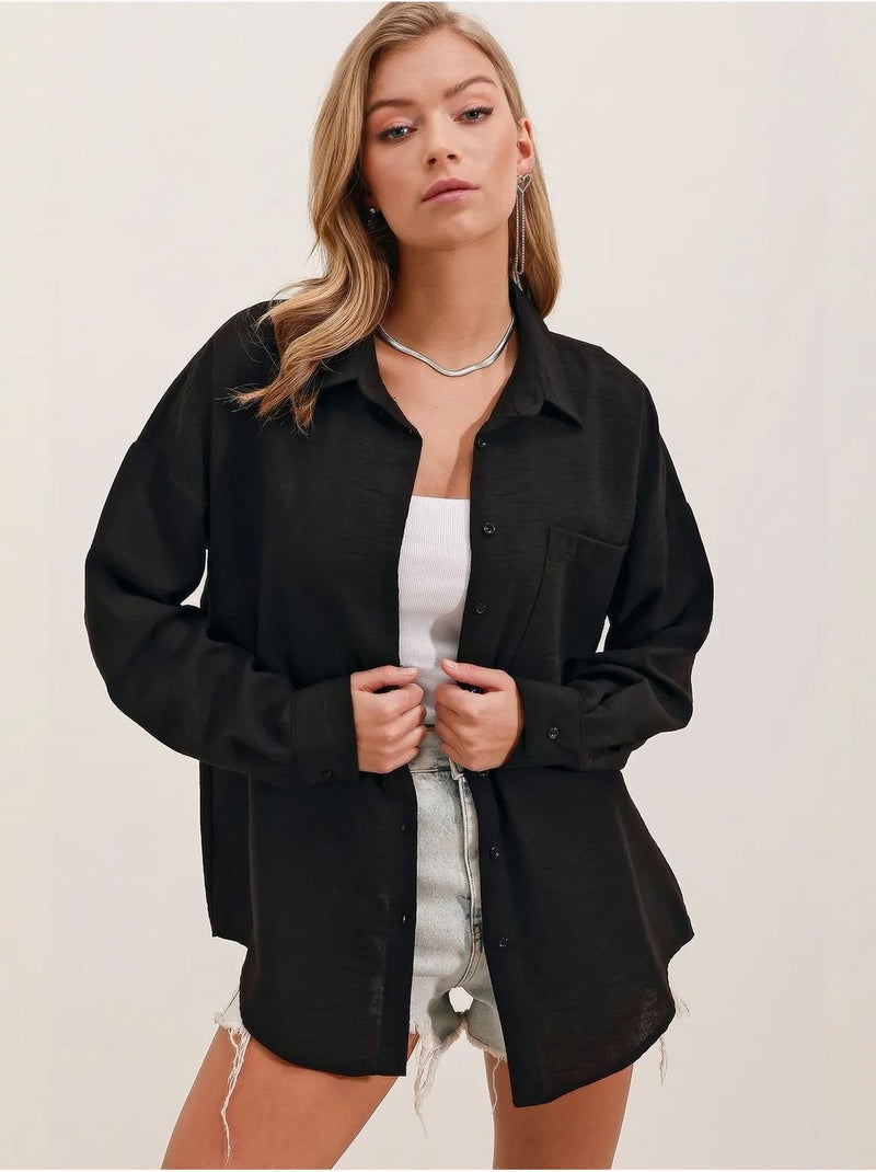 Camisa de mezcla de lino con cierre de botones bdart Negro - Kiabi