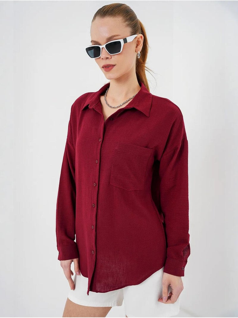 Camisa de mezcla de lino con cierre de botones bdart Rojo burdeos - Kiabi
