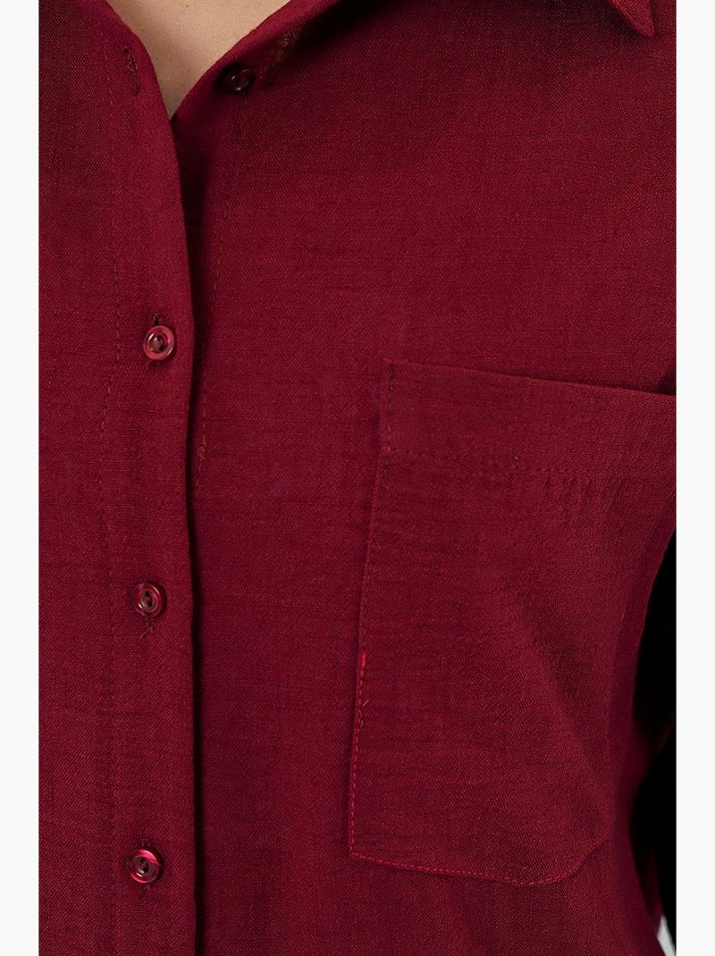 Camisa de mezcla de lino con cierre de botones bdart Rojo burdeos - Kiabi