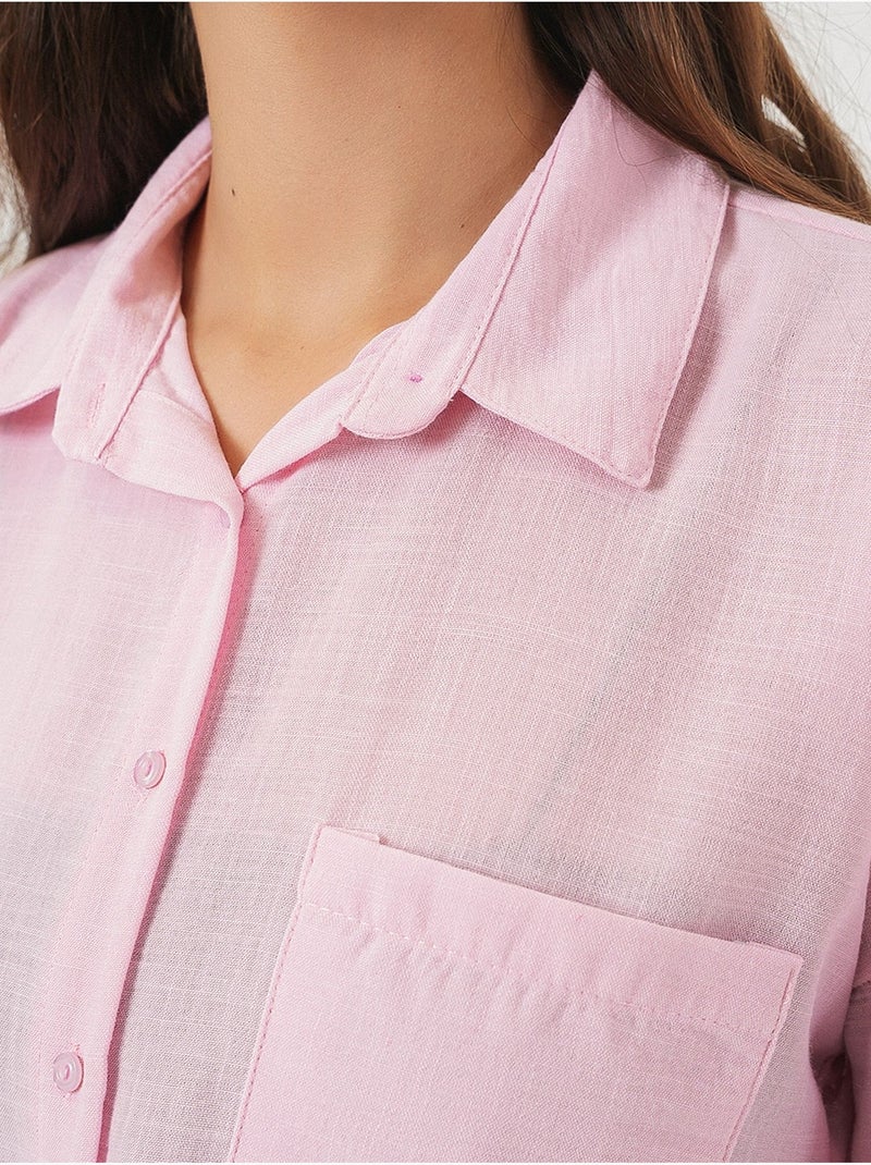 Camisa de mezcla de lino con cierre de botones bdart Rosa almendra - Kiabi
