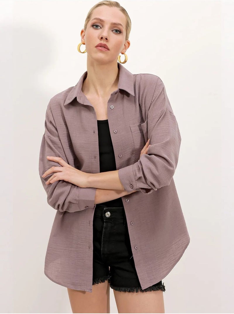 Camisa de mezcla de lino con cierre de botones bdart Rosa viejo - Kiabi