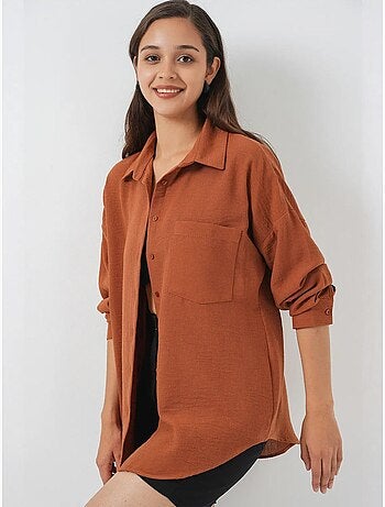 Camisa de mezcla de lino con cierre de botones bdart