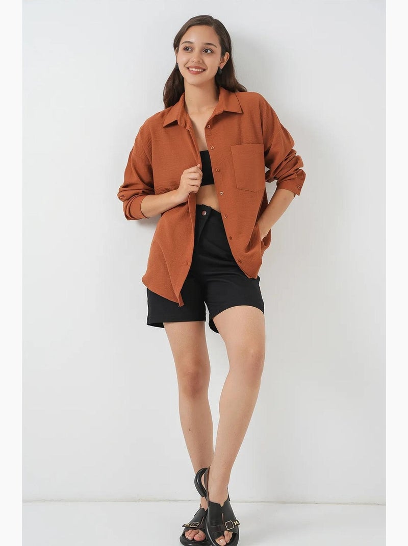 Camisa de mezcla de lino con cierre de botones bdart Terracota - Kiabi