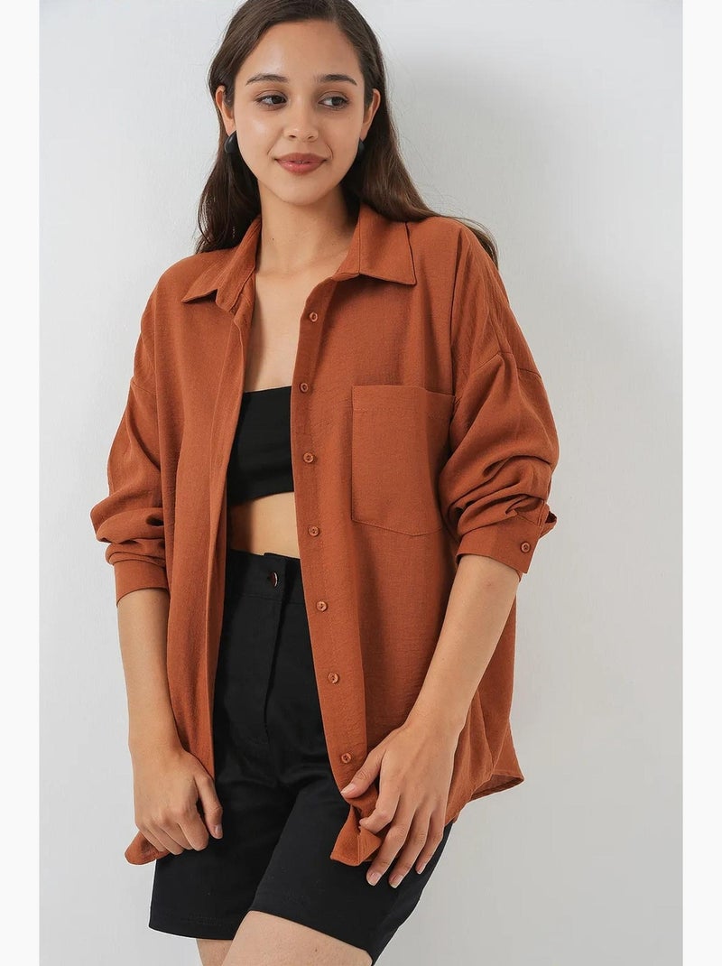 Camisa de mezcla de lino con cierre de botones bdart Terracota - Kiabi
