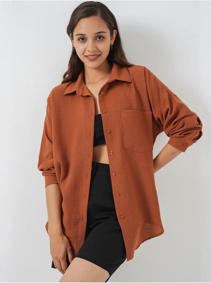 Camisa de mezcla de lino con cierre de botones bdart Terracota - Kiabi