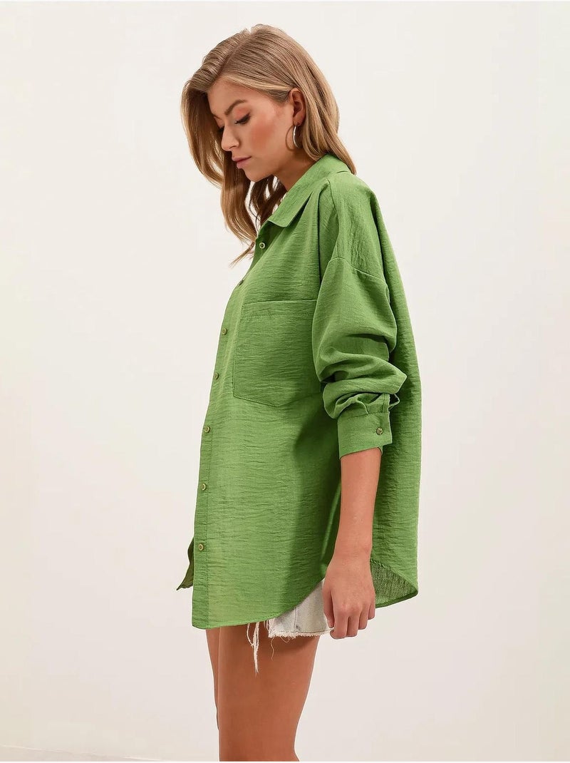 Camisa de mezcla de lino con cierre de botones bdart Verde anís - Kiabi
