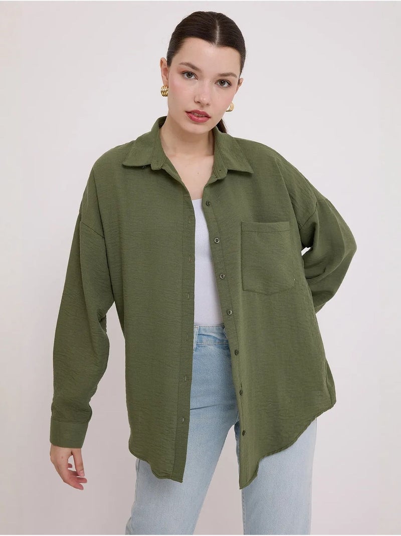 Camisa de mezcla de lino con cierre de botones bdart Verde caqui - Kiabi