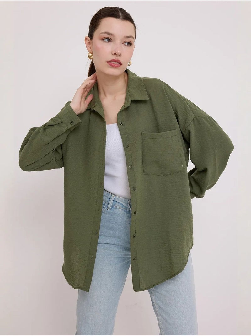 Camisa de mezcla de lino con cierre de botones bdart Verde caqui - Kiabi