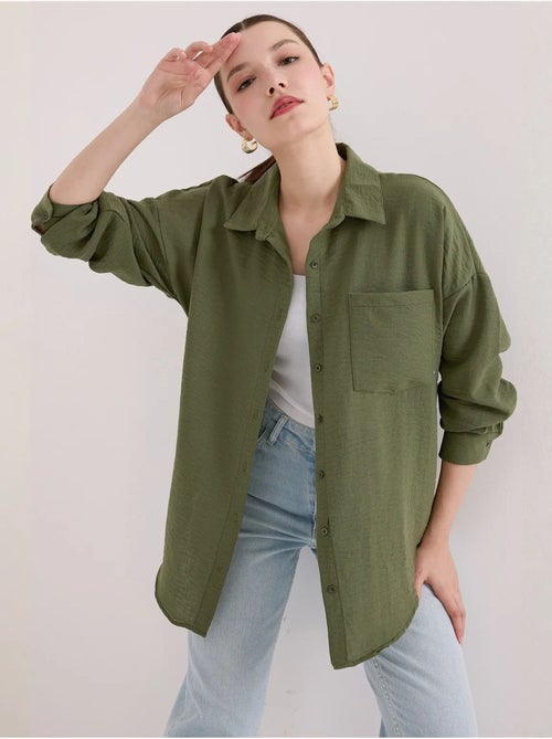Camisa de mezcla de lino con cierre de botones bdart - Kiabi Camisa de mezcla de lino con cierre de botones bdart - Kiabi