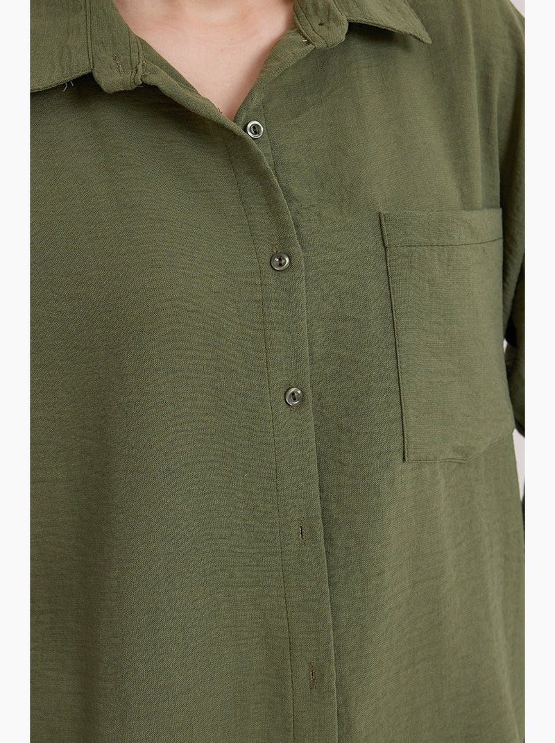 Camisa de mezcla de lino con cierre de botones bdart Verde caqui - Kiabi