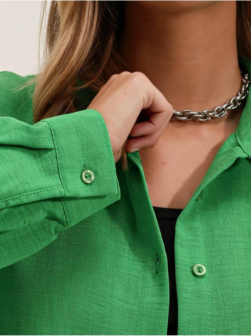 Camisa de mezcla de lino con cierre de botones bdart Verde - Kiabi