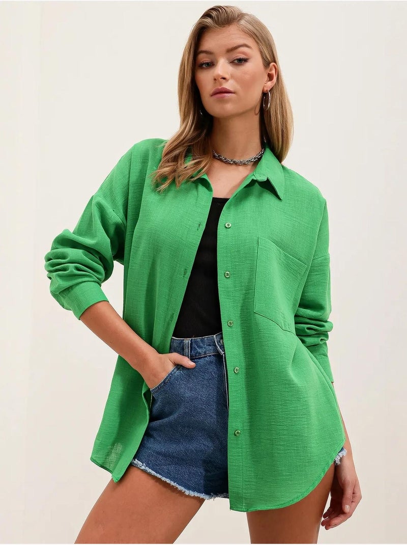 Camisa de mezcla de lino con cierre de botones bdart Verde - Kiabi