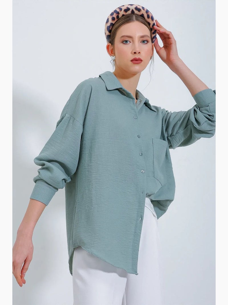 Camisa de mezcla de lino con cierre de botones bdart Verde menta - Kiabi