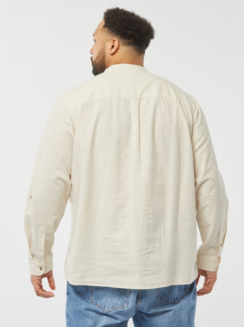 Camisa de mezcla de lino con manga larga remangable beige - Kiabi