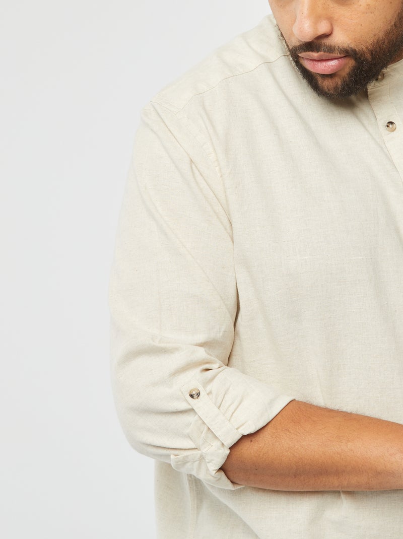 Camisa de mezcla de lino con manga larga remangable beige - Kiabi