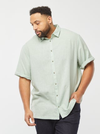 Camisa de mezcla de lino de manga corta