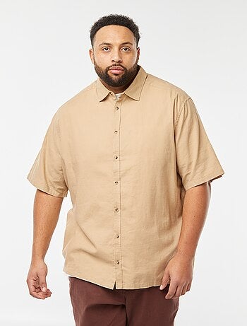 Camisa de mezcla de lino de manga corta
