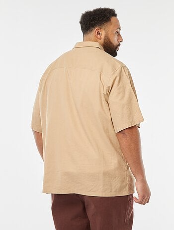 Camisa de mezcla de lino de manga corta