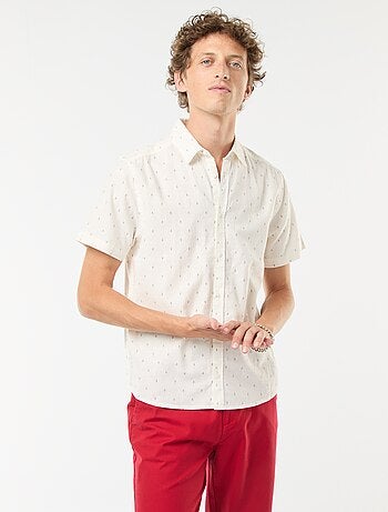 Camisa de mezcla de lino de manga corta