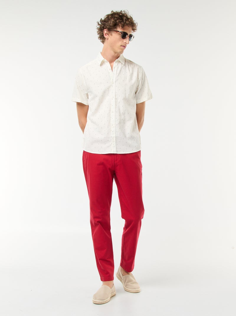 Camisa de mezcla de lino de manga corta Blanco - Kiabi