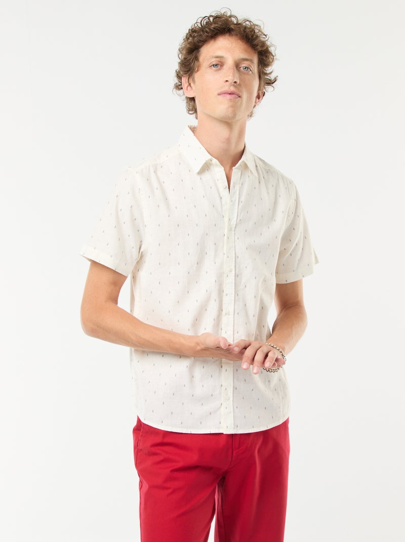 Camisa de mezcla de lino de manga corta Blanco - Kiabi