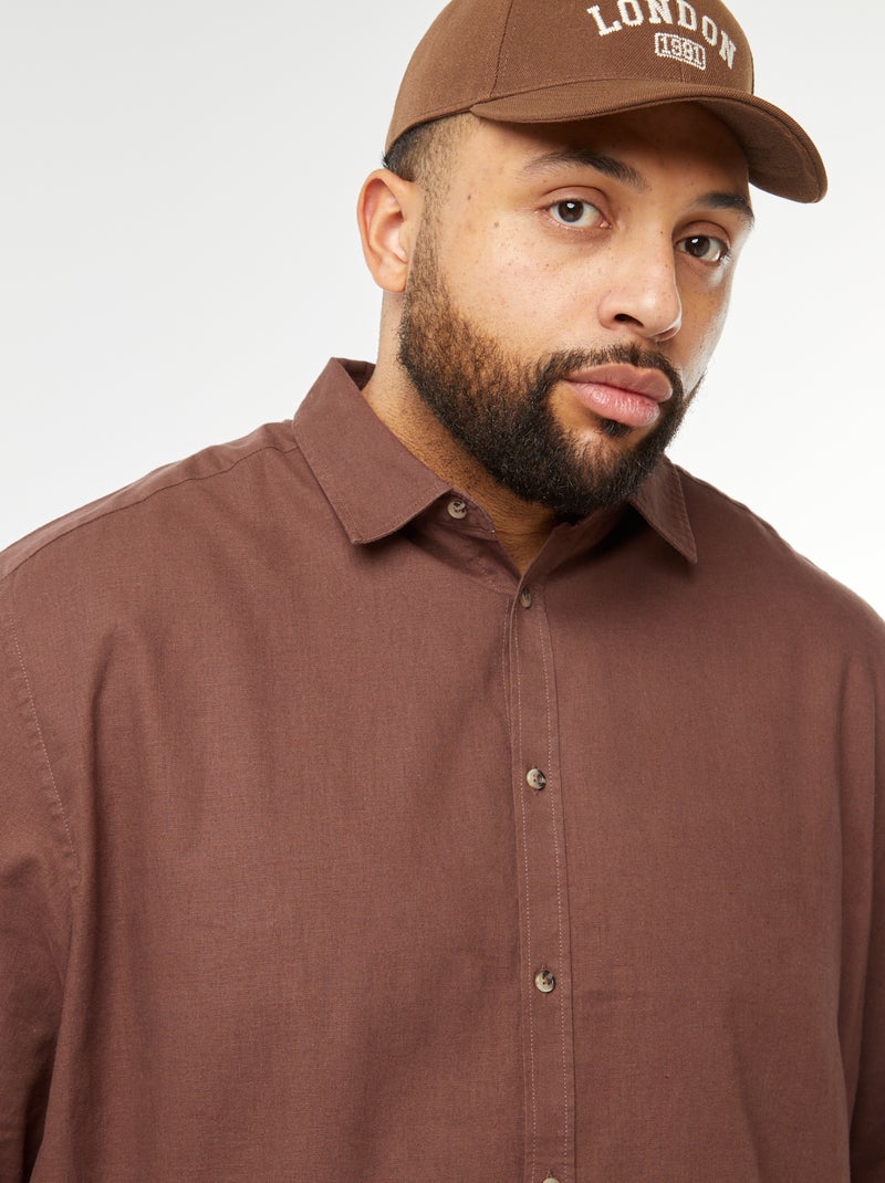 Camisa de mezcla de lino de manga corta MARRON - Kiabi