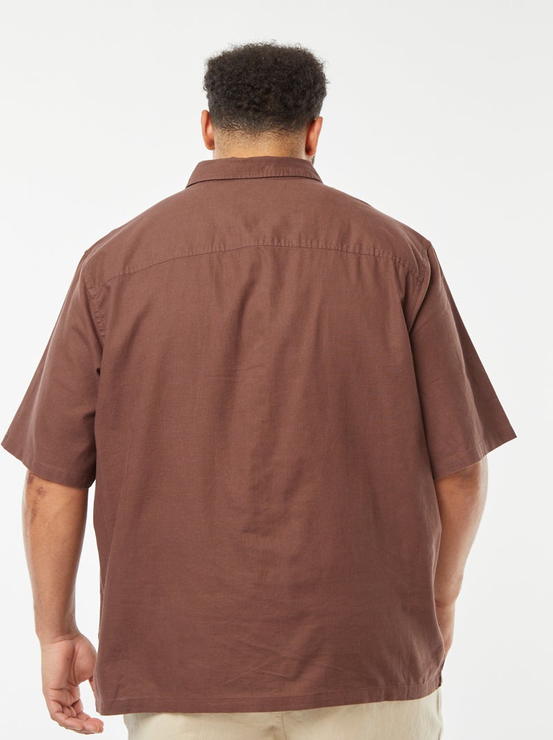 Camisa de mezcla de lino de manga corta MARRON - Kiabi