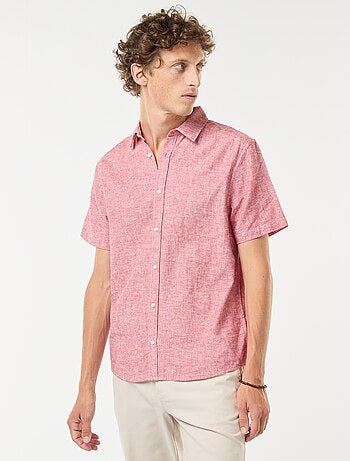 Camisa de mezcla de lino de manga corta