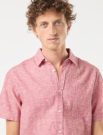 Camisa de mezcla de lino de manga corta