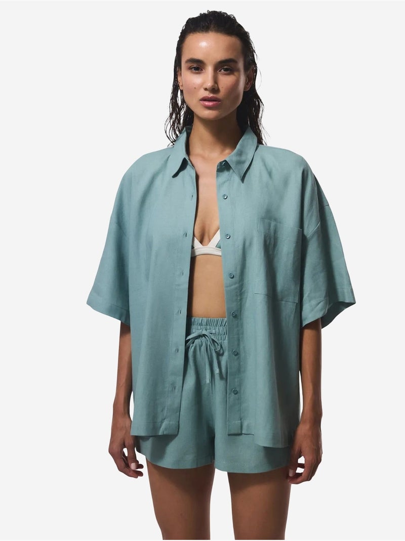 Camisa de mujer con cuello de camisa normal pl7l2d2s25iy penti Verde menta - Kiabi