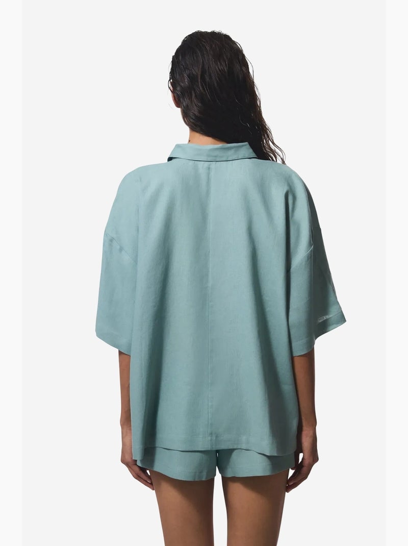 Camisa de mujer con cuello de camisa normal pl7l2d2s25iy penti Verde menta - Kiabi