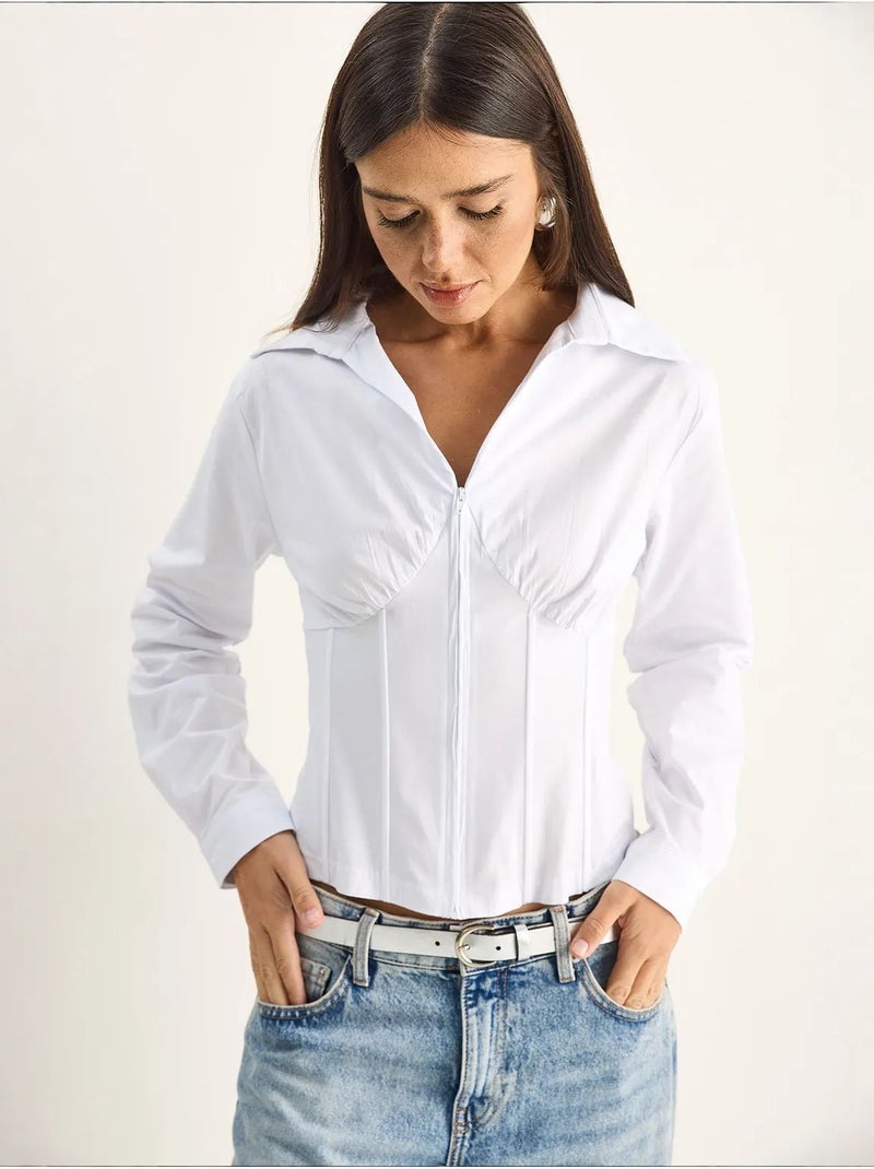 Camisa de mujer de algodón y poliéster lucci Blanco - Kiabi