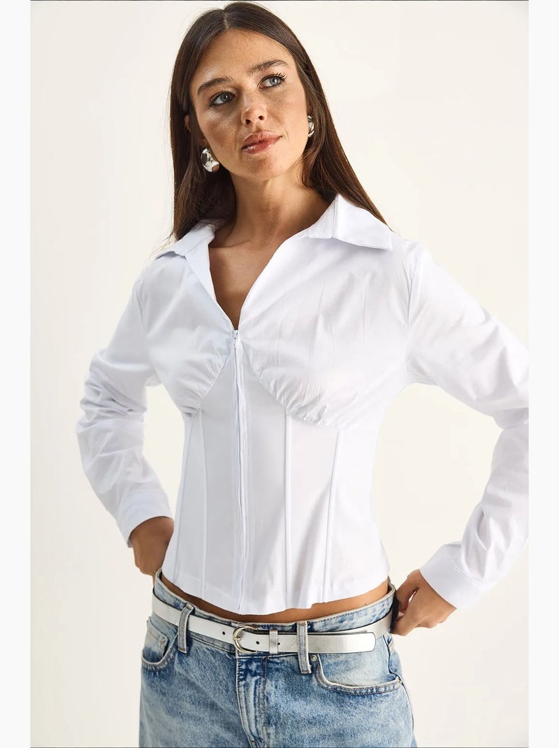 Camisa de mujer de algodón y poliéster lucci Blanco - Kiabi