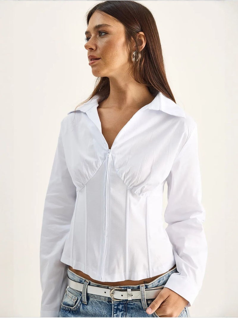 Camisa de mujer de algodón y poliéster lucci Blanco - Kiabi