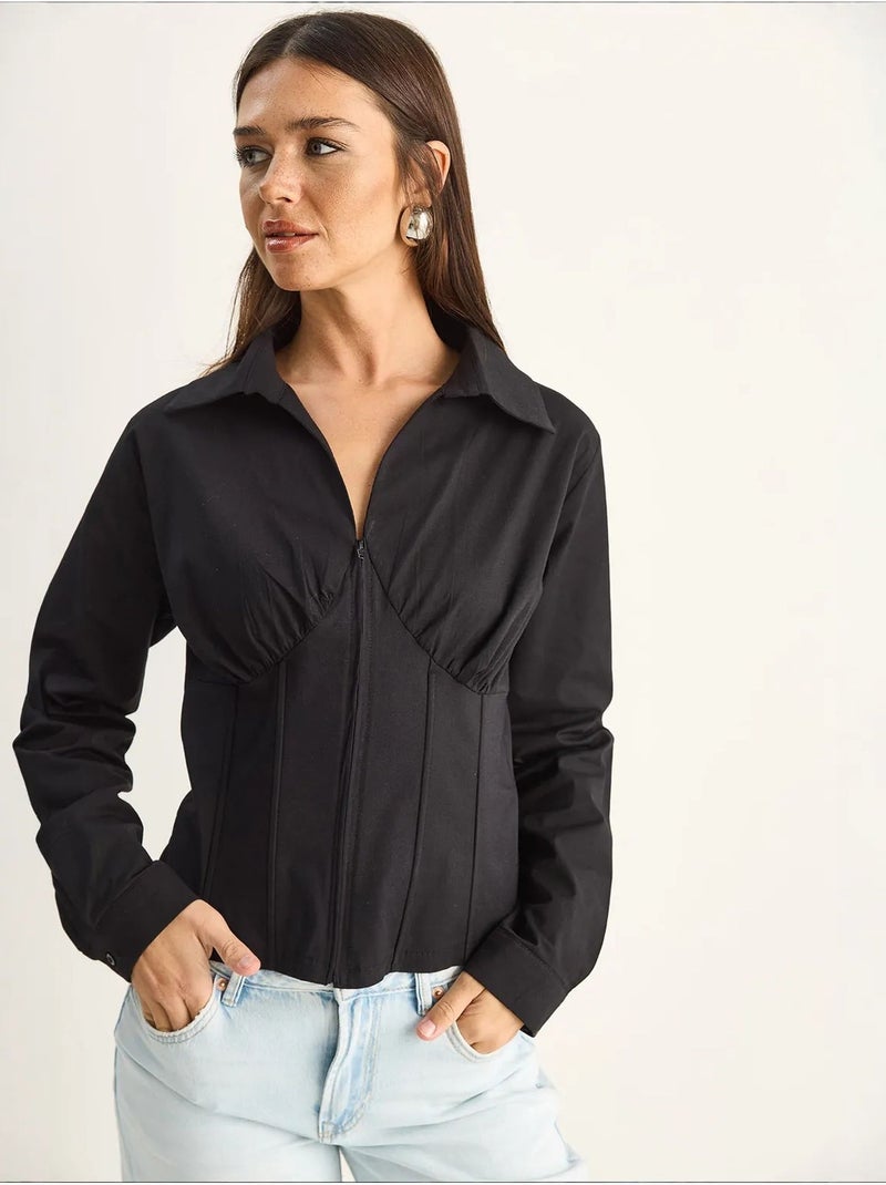 Camisa de mujer de algodón y poliéster lucci Negro - Kiabi