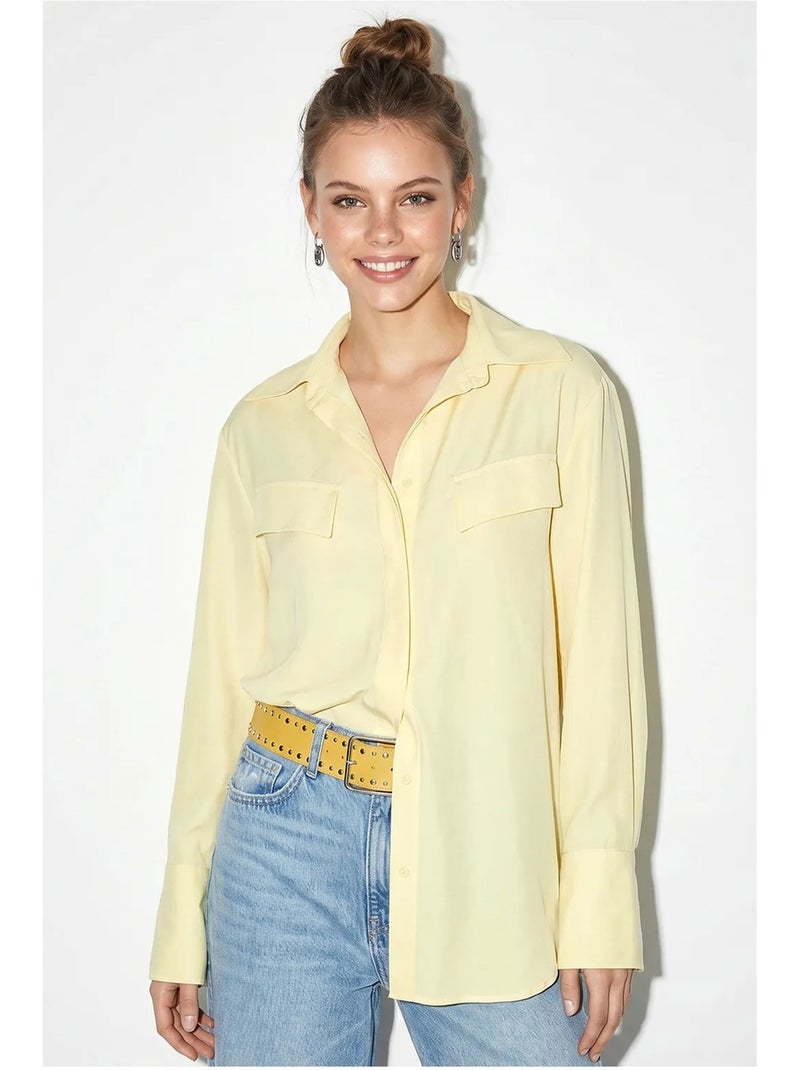 Camisa de mujer de crepé tejido de corte regular lucci Amarillo limón - Kiabi