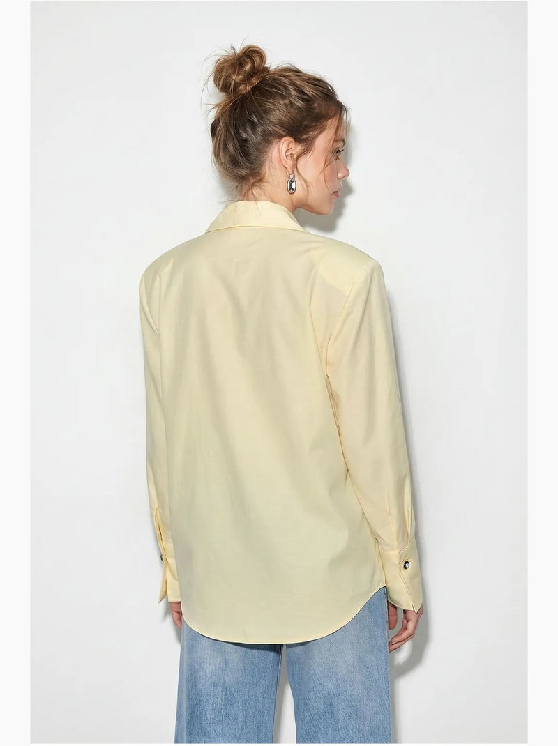 Camisa de mujer de crepé tejido de corte regular lucci Amarillo limón - Kiabi
